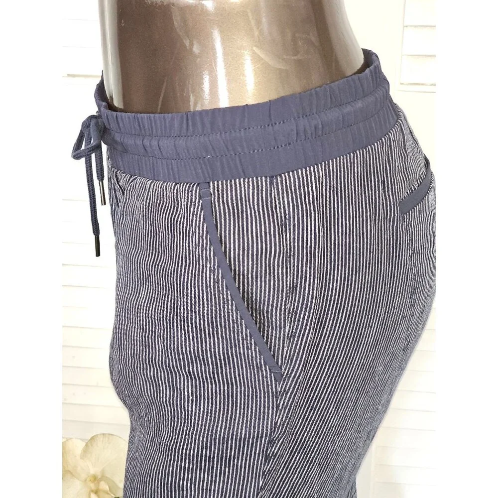 Athleta Women's Bali Navy Blue Linen Striped Bali Crop Pants Size 4 1678 - Picture 9 of 14